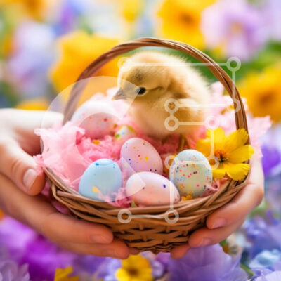 Intra Συλλεκτικό Ξύλινο Παζλ Plywood  4mm - Όμορφη εικόνα των πολύχρωμων πασχαλινών αυγών σε ένα καλάθι Σε Ξύλινο Κουτί - Διαστάσεις: 10x10 cm – 25 κομμάτια - Image 1