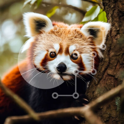 Intra Συλλεκτικό Ξύλινο Παζλ Plywood  4mm - Αξιολάτρευτη εικόνα ενός κόκκινου πάντα που κρυφοκοιτάζει πίσω από ένα κλαδί δέντρου Σε Ξύλινο Κουτί - Διαστάσεις: 10x10 cm – 25 κομμάτια - Image 1