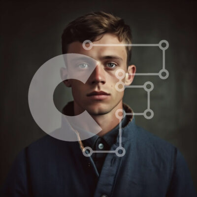 Intra Συλλεκτικό Ξύλινο Παζλ Plywood  4mm - Σοβαρός νεαρός άνδρας με μπλε πουκάμισο και σκούρο σακάκι Σε Ξύλινο Κουτί - Διαστάσεις Puzzle: 10x10 cm – 25 κομμάτια - Image 1