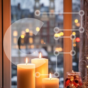 Intra Συλλεκτικό Ξύλινο Παζλ Plywood  4mm - Γιορτινά κεριά στο περβάζι παραθύρου με εορταστικά στολίδια Σε Ξύλινο Κουτί - Διαστάσεις: 10x10 cm – 25 κομμάτια