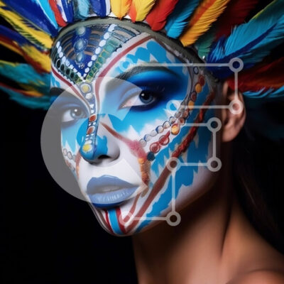 Intra Συλλεκτικό Ξύλινο Παζλ Plywood  4mm - Πολύχρωμο πορτρέτο γυναίκας με μπλε και άσπρο χρώμα προσώπου και φτερά Σε Ξύλινο Κουτί - Διαστάσεις Puzzle: 10x10 cm – 25 κομμάτια - Image 1