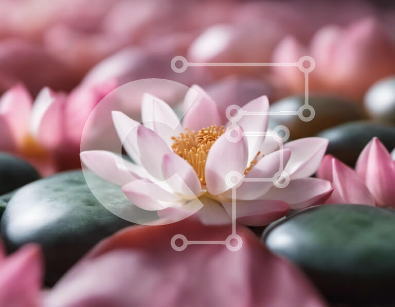 Intra Συλλεκτικό Ξύλινο Παζλ Plywood  4mm - Κοντινό πλάνο του ροζ λουλουδιού λωτού με τα βότσαλα Σε Ξύλινο Κουτί - Διαστάσεις: 10x10 cm – 25 κομμάτια