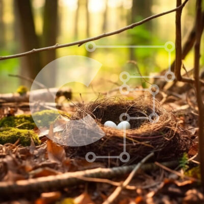 Intra Συλλεκτικό Ξύλινο Παζλ Plywood  4mm - Όμορφη εικόνα μιας φωλιάς πουλιού με τρία αυγά στο δάσος Σε Ξύλινο Κουτί - Διαστάσεις: 10x10 cm – 25 κομμάτια - Image 1