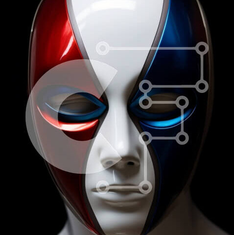 Intra Συλλεκτικό Ξύλινο Παζλ Plywood 4mm - Μανεκέν που φοράει κόκκινη, λευκή και μπλε μάσκα κλόουν Σε Ξύλινο Κουτί - Διαστάσεις Puzzle: 10x10 cm – 25 κομμάτια - Image 1