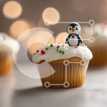 Intra Συλλεκτικό Ξύλινο Παζλ Plywood  4mm - Ειδώλιο πιγκουίνου σε cupcake με ψεκασμούς Σε Ξύλινο Κουτί - Διαστάσεις Puzzle: 10x10 cm – 25 κομμάτια - Image 1