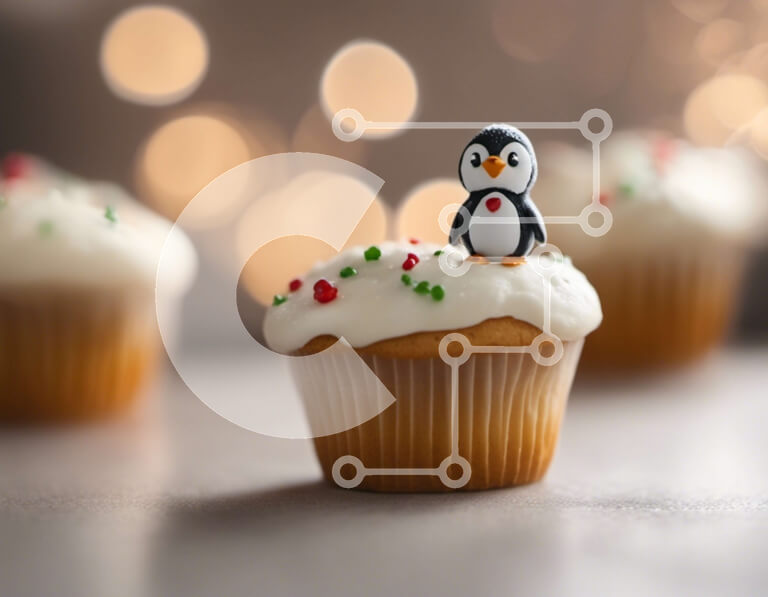 Intra Συλλεκτικό Ξύλινο Παζλ Plywood  4mm - Ειδώλιο πιγκουίνου σε cupcake με ψεκασμούς Σε Ξύλινο Κουτί - Διαστάσεις Puzzle: 10x10 cm – 25 κομμάτια