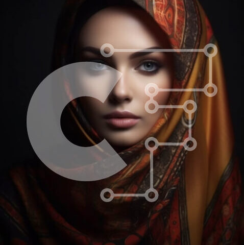 Intra Συλλεκτικό Ξύλινο Παζλ Plywood  4mm - Σοβαρή γυναίκα που φορά πολύχρωμο κασκόλ κοιτάζοντας την κάμερα Σε Ξύλινο Κουτί - Διαστάσεις Puzzle: 10x10 cm – 25 κομμάτια - Image 1