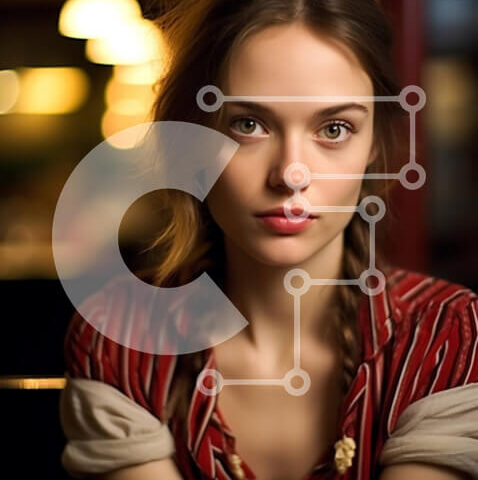 Intra Συλλεκτικό Ξύλινο Παζλ Plywood 4mm - Σοβαρή νεαρή γυναίκα με ριγέ πουκάμισο κάθεται σε ένα αμυδρά φωτισμένο δωμάτιο Σε Ξύλινο Κουτί - Διαστάσεις Puzzle: 10x10 cm – 25 κομμάτια - Image 1