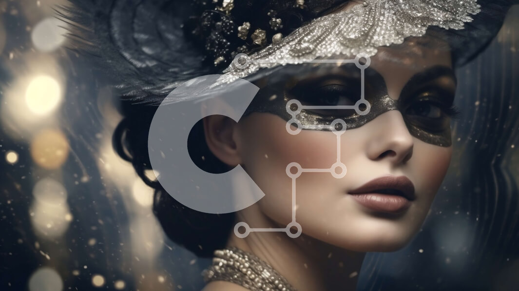 Intra Συλλεκτικό Ξύλινο Παζλ Plywood  4mm - Εκπληκτική εικόνα μιας γυναίκας που φορά μια μαύρη και χρυσή βενετσιάνικη μάσκα Σε Ξύλινο Κουτί - Διαστάσεις Puzzle: 10x10 cm – 25 κομμάτια