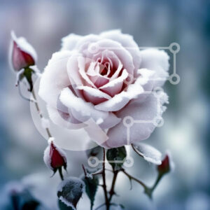 Intra Συλλεκτικό Ξύλινο Παζλ Plywood  4mm - Όμορφη εικόνα ενός λευκού τριαντάφυλλου καλυμμένου με χιόνι Σε Ξύλινο Κουτί - Διαστάσεις: 10x10 cm – 25 κομμάτια