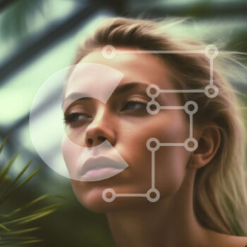 Intra Συλλεκτικό Ξύλινο Παζλ Plywood  4mm - Όμορφη ξανθιά γυναίκα με μακριά μαλλιά σε πράσινη μπλούζα που στέκεται μπροστά από ένα θερμοκήπιο Σε Ξύλινο Κουτί - Διαστάσεις Puzzle: 10x10 cm – 25 κομμάτια - Image 1