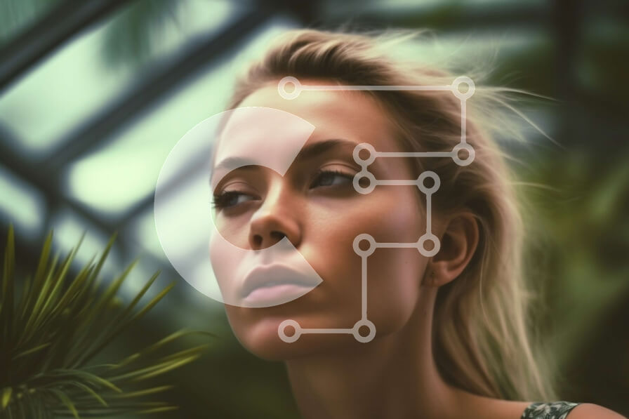 Intra Συλλεκτικό Ξύλινο Παζλ Plywood  4mm - Όμορφη ξανθιά γυναίκα με μακριά μαλλιά σε πράσινη μπλούζα που στέκεται μπροστά από ένα θερμοκήπιο Σε Ξύλινο Κουτί - Διαστάσεις Puzzle: 10x10 cm – 25 κομμάτια