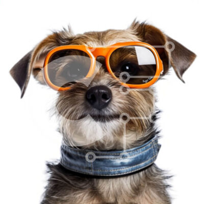 Intra Συλλεκτικό Ξύλινο Παζλ Plywood  4mm - Αξιολάτρευτη εικόνα ενός μικρού καφέ σκύλου που φοράει πορτοκαλί γυαλιά ηλίου Σε Ξύλινο Κουτί - Διαστάσεις: 10x10 cm – 25 κομμάτια - Image 1