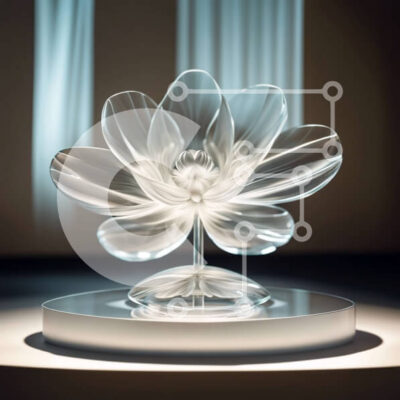 Intra Συλλεκτικό Ξύλινο Παζλ Plywood  4mm - Όμορφο γυάλινο γλυπτό λουλουδιών λωτού σε λευκό βάθρο Σε Ξύλινο Κουτί - Διαστάσεις: 10x10 cm – 25 κομμάτια - Image 1