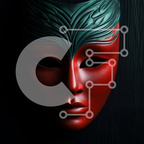 Intra Συλλεκτικό Ξύλινο Παζλ Plywood  4mm - Περίπλοκη κόκκινη μάσκα με στυλιζαρισμένο πρόσωπο και σχέδιο πουλιών Σε Ξύλινο Κουτί - Διαστάσεις Puzzle: 10x10 cm – 25 κομμάτια - Image 1