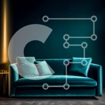 Intra Συλλεκτικό Ξύλινο Παζλ Plywood  4mm - Κομψός μπλε βελούδινος καναπές σε σκοτεινό δωμάτιο με φωτιστικό Σε Ξύλινο Κουτί - Διαστάσεις Puzzle: 10x10 cm – 25 κομμάτια - Image 1