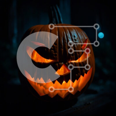 Intra Συλλεκτικό Ξύλινο Παζλ Plywood 4mm - Απόκοσμη κολοκύθα αποκριών με μπλε φωτισμό Σε Ξύλινο Κουτί - Διαστάσεις: 10x10 cm – 25 κομμάτια - Image 1