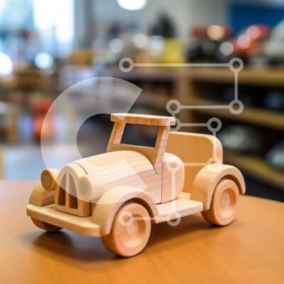 Intra Συλλεκτικό Ξύλινο Παζλ Plywood  4mm - Ξύλινο αυτοκίνητο παιχνιδιών σε ένα ξύλινο τραπέζι σε ένα κατάστημα Σε Ξύλινο Κουτί - Διαστάσεις: 10x10 cm – 25 κομμάτια - Image 1