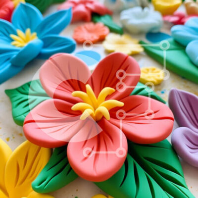 Intra Συλλεκτικό Ξύλινο Παζλ Plywood  4mm - Άποψη από κοντά των πολύχρωμων πλαστικών λουλουδιών Σε Ξύλινο Κουτί - Διαστάσεις: 10x10 cm – 25 κομμάτια - Image 1