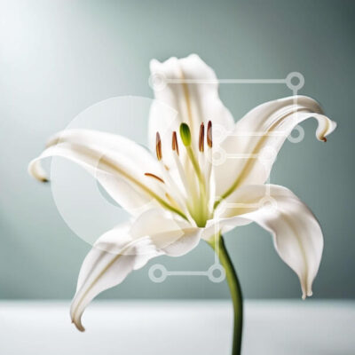 Intra Συλλεκτικό Ξύλινο Παζλ Plywood 4mm - Εκπληκτική εικόνα ενός λουλουδιού λευκού κρίνου σε γαλάζιο φόντο Σε Ξύλινο Κουτί - Διαστάσεις: 10x10 cm – 25 κομμάτια - Image 1