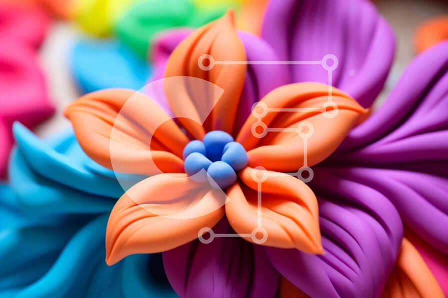 Intra Συλλεκτικό Ξύλινο Παζλ Plywood  4mm - Κοντινή όψη του πολύχρωμου λουλουδιού από πολυμερικό πηλό Σε Ξύλινο Κουτί - Διαστάσεις: 10x10 cm – 25 κομμάτια