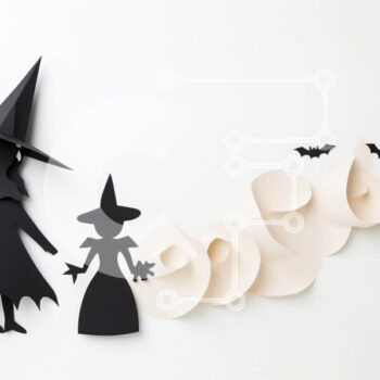 Intra Συλλεκτικό Ξύλινο Παζλ Plywood  4mm - Ασπρόμαυρη αποκριάτικη διακόσμηση με μάγισσες που κρατούν τα χέρια Σε Ξύλινο Κουτί - Διαστάσεις Puzzle: 10x10 cm – 25 κομμάτια - Image 1