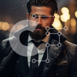 Intra Συλλεκτικό Ξύλινο Παζλ Plywood  4mm - Άνδρας με μαύρο παλτό που στέκεται στη Snowy Street τη νύχτα Σε Ξύλινο Κουτί - Διαστάσεις Puzzle: 10x10 cm – 25 κομμάτια