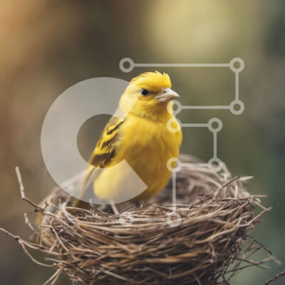 Intra Συλλεκτικό Ξύλινο Παζλ Plywood 4mm - Μικρό κίτρινο πουλί σκαρφαλωμένο σε μια φωλιά κλαδιών Σε Ξύλινο Κουτί - Διαστάσεις: 10x10 cm – 25 κομμάτια - Image 1