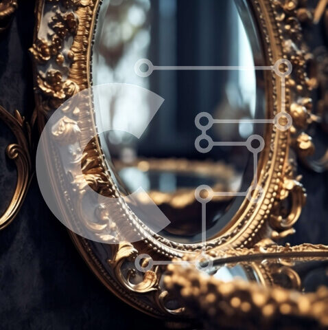 Intra Συλλεκτικό Ξύλινο Παζλ Plywood  4mm - Κομψό δωμάτιο με παραμορφωμένο καθρέφτη αντίκα Σε Ξύλινο Κουτί - Διαστάσεις Puzzle: 10x10 cm – 25 κομμάτια - Image 1