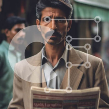 Intra Συλλεκτικό Ξύλινο Παζλ Plywood  4mm - Σοβαρός επιχειρηματίας που διαβάζει εφημερίδα σε μια γωνιά του δρόμου Σε Ξύλινο Κουτί - Διαστάσεις Puzzle: 10x10 cm – 25 κομμάτια - Image 1