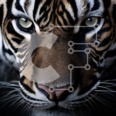 Intra Συλλεκτικό Ξύλινο Παζλ Plywood  4mm - Κοντινό πλάνο άγριας τίγρης με μαύρες και καφέ ρίγες Σε Ξύλινο Κουτί - Διαστάσεις: 10x10 cm – 25 κομμάτια - Image 1