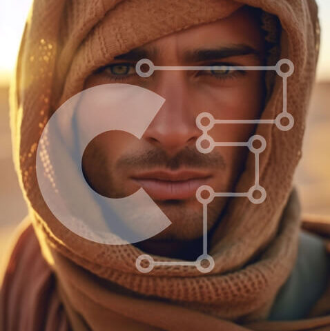 Intra Συλλεκτικό Ξύλινο Παζλ Plywood  4mm - Εκπληκτική εικόνα του ανθρώπου με καφέ μαντίλα και τη ρόμπα στην έρημο στο ηλιοβασίλεμα Σε Ξύλινο Κουτί - Διαστάσεις Puzzle: 10x10 cm – 25 κομμάτια - Image 1