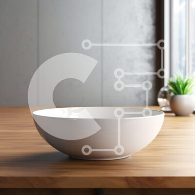 Intra Συλλεκτικό Ξύλινο Παζλ Plywood 4mm - Λευκό μπολ σε ξύλινο τραπέζι με θέα στον ορίζοντα της πόλης Σε Ξύλινο Κουτί - Διαστάσεις Puzzle: 10x10 cm – 25 κομμάτια - Image 1