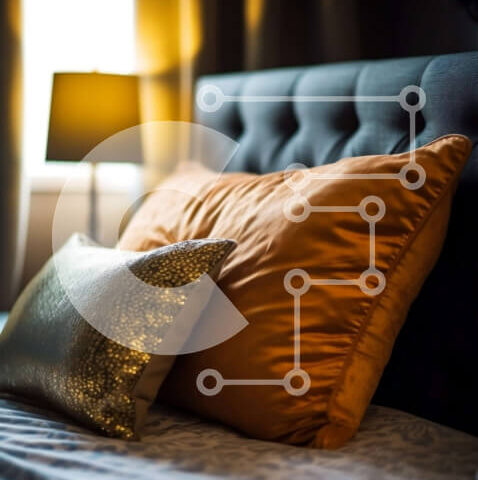 Intra Συλλεκτικό Ξύλινο Παζλ Plywood  4mm - Μοντέρνο Μαύρο και Πορτοκαλί Υπνοδωμάτιο με ριγέ αναπαυτικό Σε Ξύλινο Κουτί - Διαστάσεις Puzzle: 10x10 cm – 25 κομμάτια - Image 1