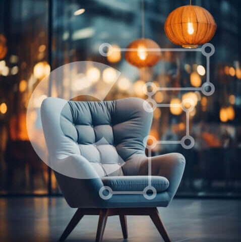 Intra Συλλεκτικό Ξύλινο Παζλ Plywood 4mm - Μπλε πολυθρόνα σε μοντέρνο εσωτερικό με φυσικό φως Σε Ξύλινο Κουτί - Διαστάσεις Puzzle: 10x10 cm – 25 κομμάτια - Image 1