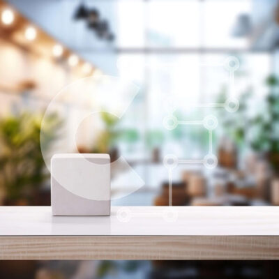 Intra Συλλεκτικό Ξύλινο Παζλ Plywood 4mm - Λευκός κύβος σε ξύλινο τραπέζι με θέα στην πόλη Σε Ξύλινο Κουτί - Διαστάσεις Puzzle: 10x10 cm – 25 κομμάτια - Image 1