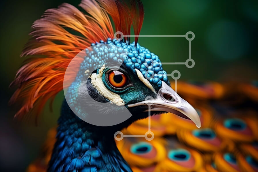 Intra Συλλεκτικό Ξύλινο Παζλ Plywood  4mm - Κοντινό πλάνο του κεφαλιού ενός παγωνιού Σε Ξύλινο Κουτί - Διαστάσεις: 10x10 cm – 25 κομμάτια