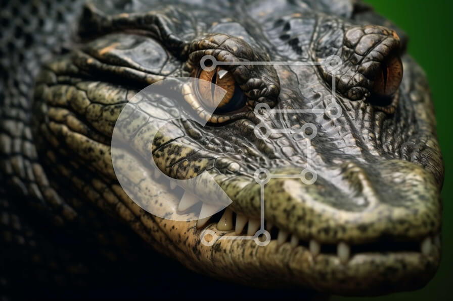 Intra Συλλεκτικό Ξύλινο Παζλ Plywood  4mm - Έντονη κοντινή λήψη κεφαλιού αλιγάτορα με αιχμηρά δόντια Σε Ξύλινο Κουτί - Διαστάσεις: 10x10 cm – 25 κομμάτια