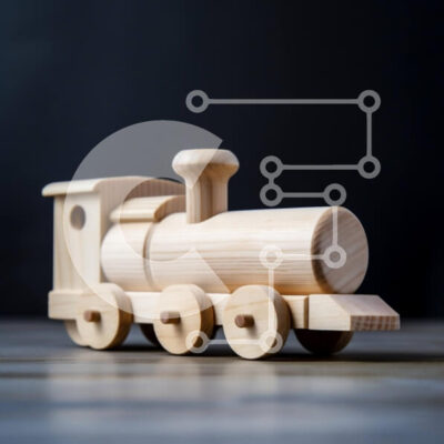 Intra Συλλεκτικό Ξύλινο Παζλ Plywood  4mm - Γοητευτική εικόνα ενός ξύλινου παιχνιδιού τρένου σε μια ρουστίκ ξύλινη επιφάνεια Σε Ξύλινο Κουτί - Διαστάσεις Puzzle: 10x10 cm – 25 κομμάτια - Image 1