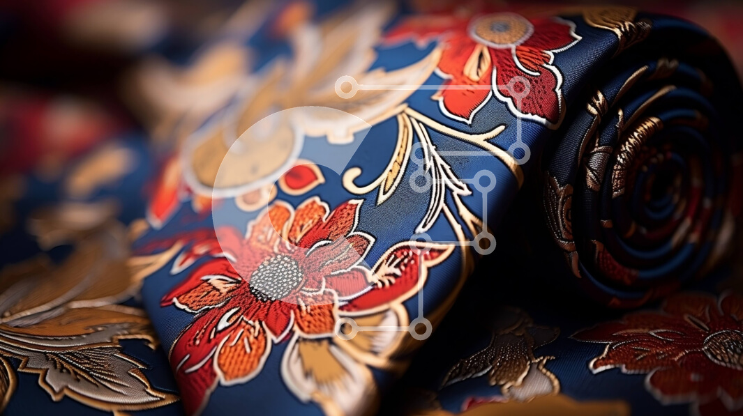 Intra Συλλεκτικό Ξύλινο Παζλ Plywood  4mm - Κομψή μπλε και κόκκινη φλοράλ μοτίβο γραβάτα σε σκούρο φόντο Σε Ξύλινο Κουτί - Διαστάσεις Puzzle: 10x10 cm – 25 κομμάτια