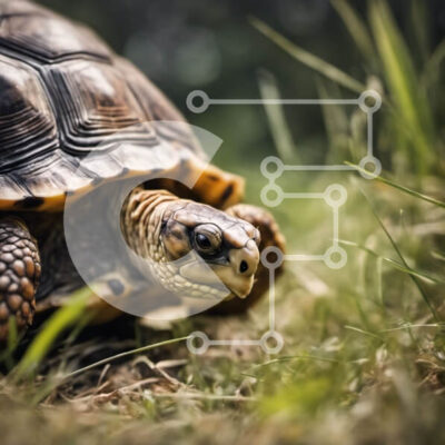 Intra Συλλεκτικό Ξύλινο Παζλ Plywood  4mm - Χελώνα που περπατά σε ένα χωράφι με ψηλό γρασίδι Σε Ξύλινο Κουτί - Διαστάσεις: 10x10 cm – 25 κομμάτια - Image 1