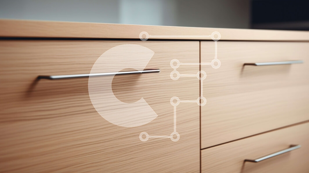 Intra Συλλεκτικό Ξύλινο Παζλ Plywood  4mm - Κοντινή όψη ενός σύγχρονου ξύλινου ντουλαπιού με μεταλλική λαβή Σε Ξύλινο Κουτί - Διαστάσεις Puzzle: 10x10 cm – 25 κομμάτια