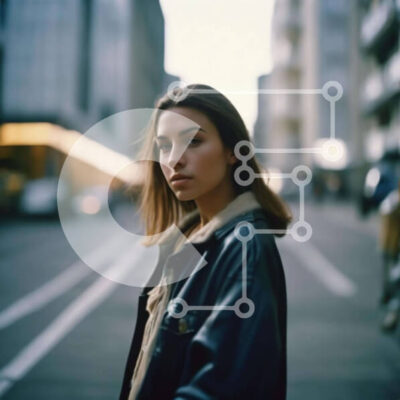 Intra Συλλεκτικό Ξύλινο Παζλ Plywood  4mm - Νεαρή γυναίκα στην αστική σκηνή του δρόμου Σε Ξύλινο Κουτί - Διαστάσεις Puzzle: 10x10 cm – 25 κομμάτια - Image 1