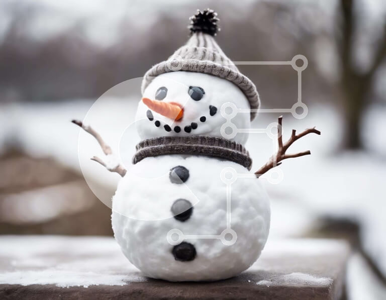 Intra Συλλεκτικό Ξύλινο Παζλ Plywood  4mm - Ειδώλιο χιονάνθρωπου στον ξύλινο πάγκο το χειμώνα Σε Ξύλινο Κουτί - Διαστάσεις Puzzle: 10x10 cm – 25 κομμάτια