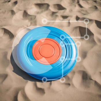 Intra Συλλεκτικό Ξύλινο Παζλ Plywood  4mm - Μπλε και πορτοκαλί φρίσμπι στην άμμο Σε Ξύλινο Κουτί - Διαστάσεις Puzzle: 10x10 cm – 25 κομμάτια - Image 1