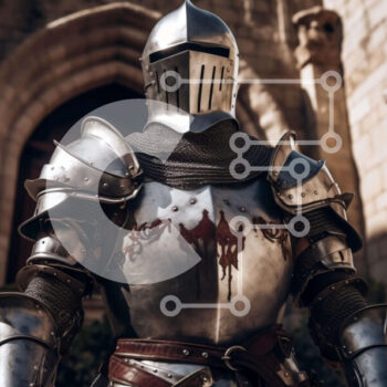 Intra Συλλεκτικό Ξύλινο Παζλ Plywood  4mm - Ιππότης με πλήρη πανοπλία που στέκεται μπροστά από ένα παλιό κτίριο Σε Ξύλινο Κουτί - Διαστάσεις Puzzle: 10x10 cm – 25 κομμάτια - Image 1