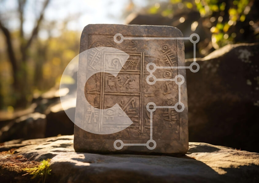 Intra Συλλεκτικό Ξύλινο Παζλ Plywood  4mm - Αρχαία πέτρινη πλάκα με γλυπτά Σε Ξύλινο Κουτί - Διαστάσεις Puzzle: 10x10 cm – 25 κομμάτια