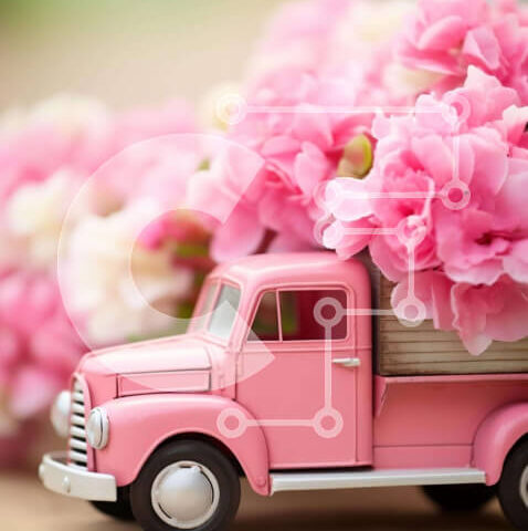 Intra Συλλεκτικό Ξύλινο Παζλ Plywood  4mm - Ροζ παιχνίδι φορτηγό γεμάτο λουλούδια Σε Ξύλινο Κουτί - Διαστάσεις: 10x10 cm – 25 κομμάτια - Image 1