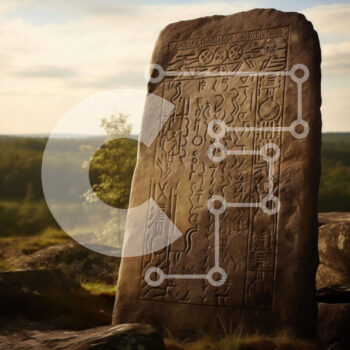 Intra Συλλεκτικό Ξύλινο Παζλ Plywood  4mm - Αρχαία πέτρα με επιγραφές σε χορταριασμένο πεδίο Σε Ξύλινο Κουτί - Διαστάσεις Puzzle: 10x10 cm – 25 κομμάτια - Image 1