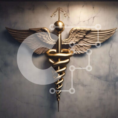 Intra Συλλεκτικό Ξύλινο Παζλ Plywood  4mm - Χρυσό σύμβολο κηρύκειο σε ιατρικό περιβάλλον Σε Ξύλινο Κουτί - Διαστάσεις Puzzle: 10x10 cm – 25 κομμάτια - Image 1